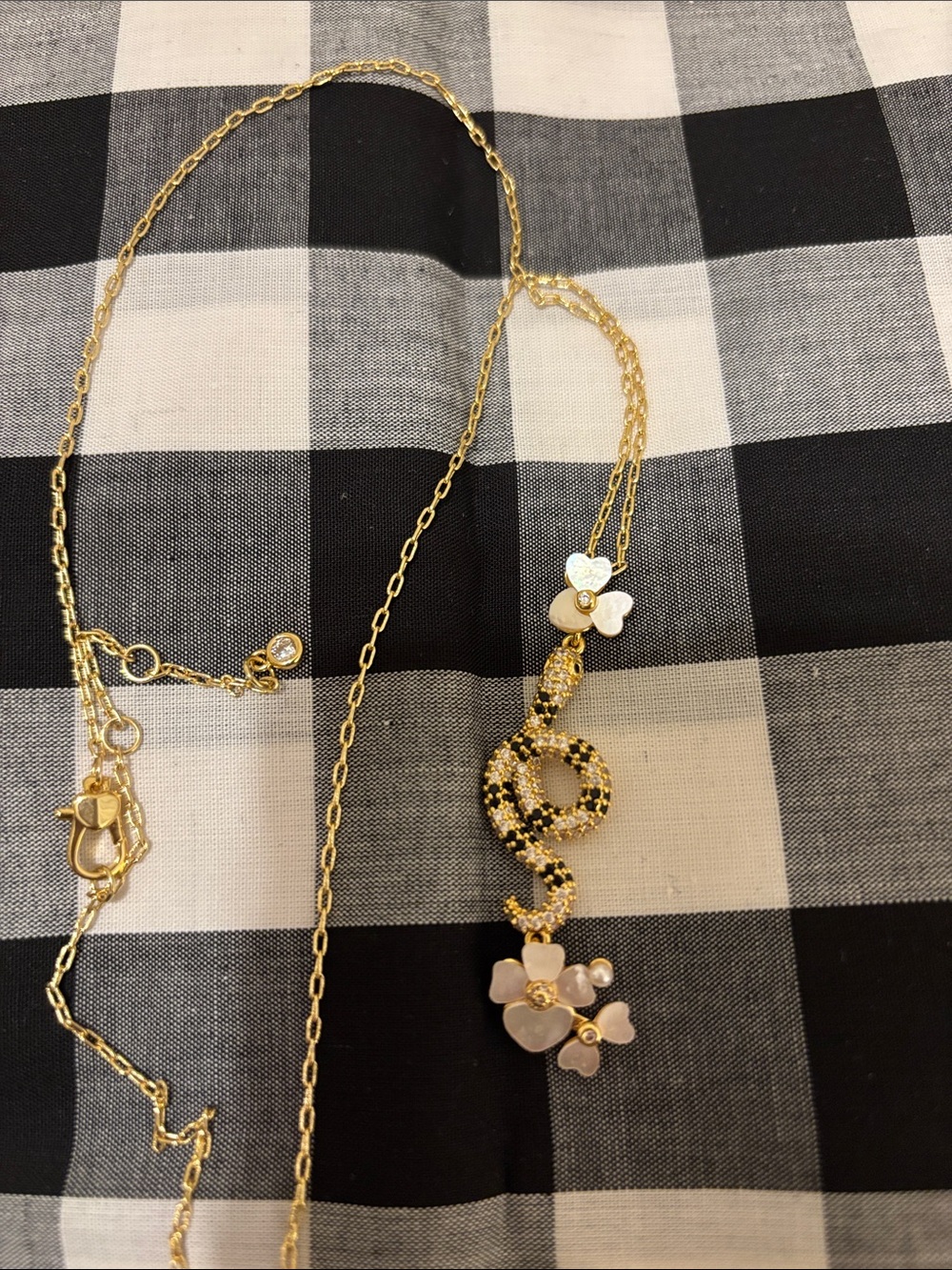 Gold-Tone Snake & Flower Pendant Necklace - Pink Accents